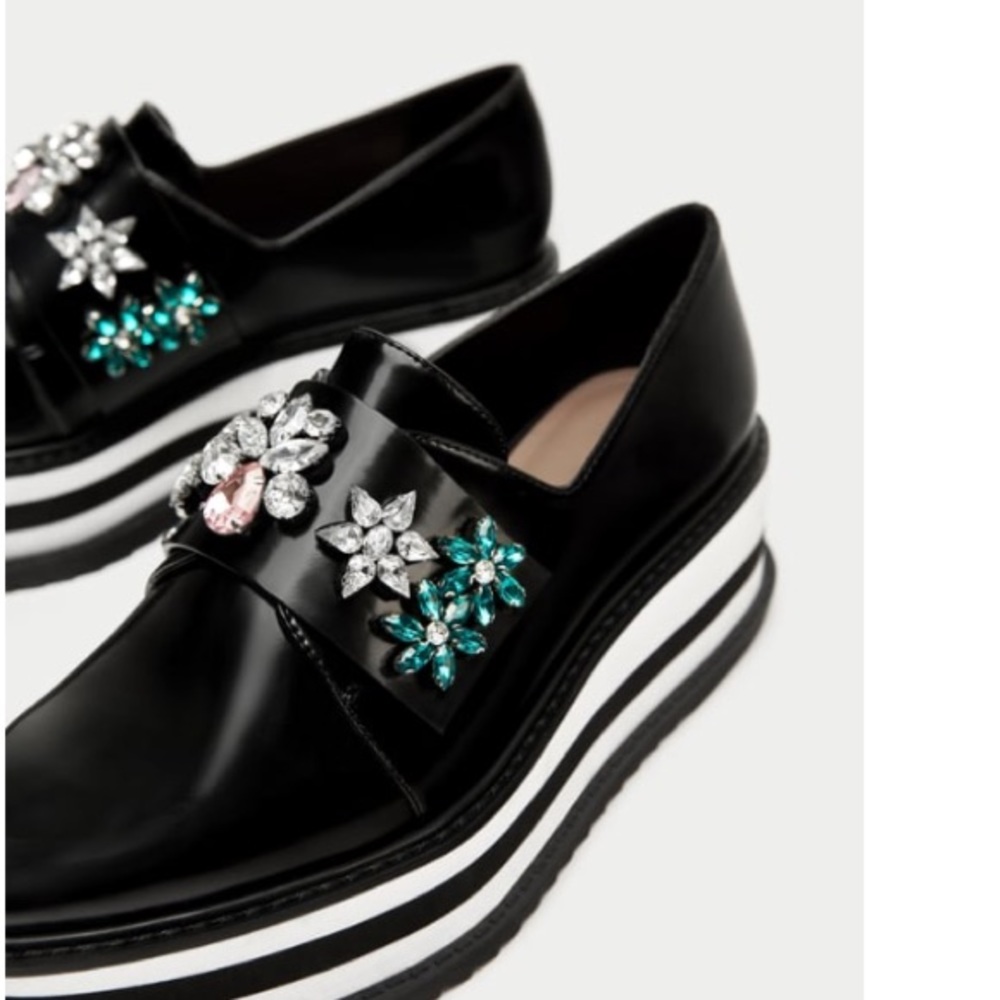 ZARA JEWELED FLAT PLATFORM SHOE BRAND NEW